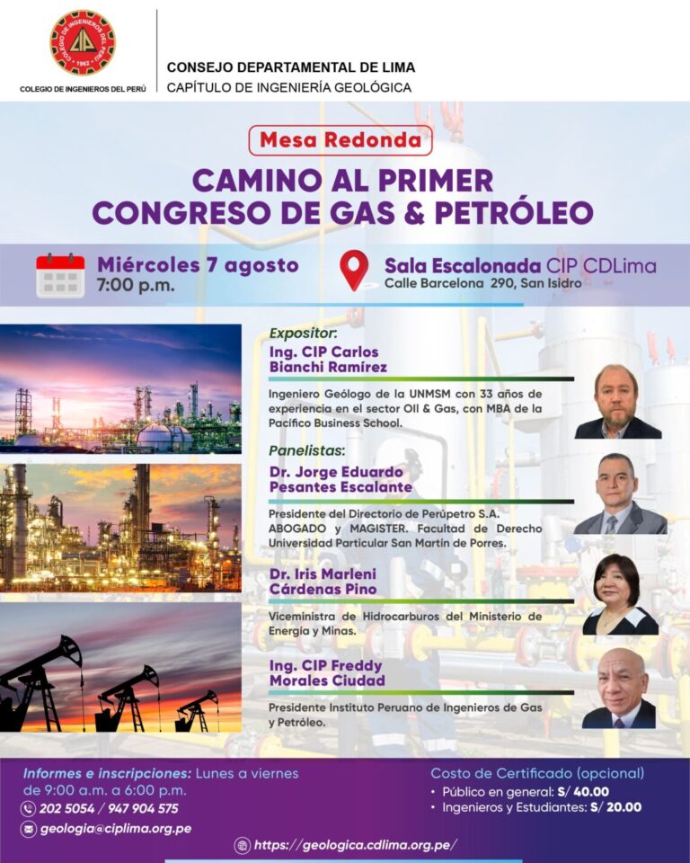 Mesa redonda «Camino al Primer Congreso de Gas y Petróleo» / Miércoles 07 de agosto – 7:00 p.m.