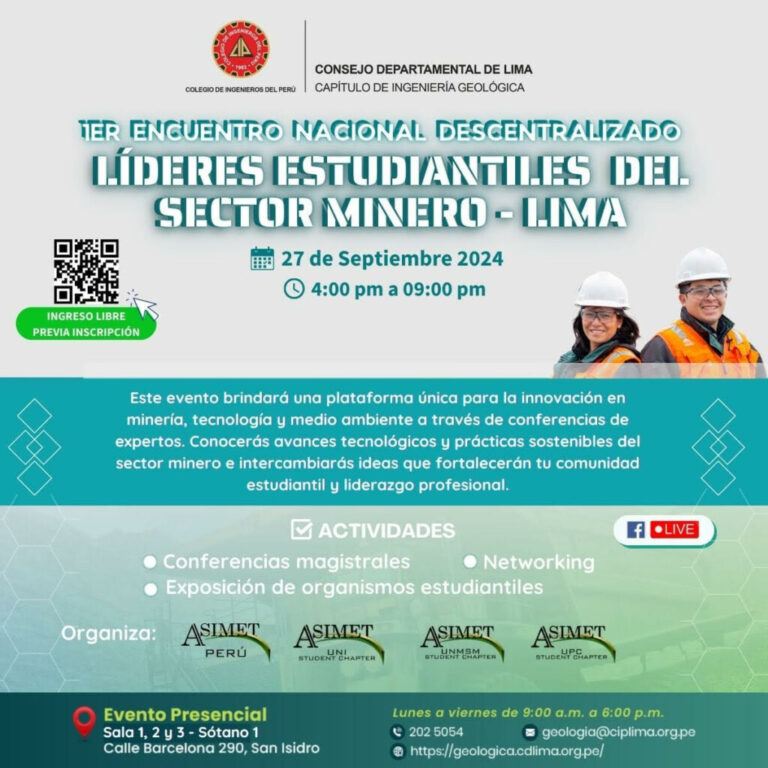 1er Encuentro Nacional Descentralizado «Líderes estudiantes del sector minero – Lima» – 27 de septiembre / 4 a 9 p.m.