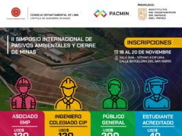 II Simposio Internacional de Pasivos Ambientales y Cierre de Minas – Sala SUM (sótano 4) – CIP Lima / 18 al 20 noviembre.