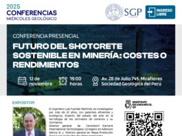 Conferencia: “Futuro del Shotcrete Sostenible en Minería: COSTES O RENDIMIENTOS” – Sociedad Geológica del Perú / 12 noviembre, 7:00 p.m.