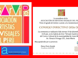 Ciencia – Arte & Cultura (19-12-25): Asociación de Artistas Visuales del Perú (ASARVIPE): “JURAMENTACION DIRECTIVA 2026 – 2027” – / 18h30.