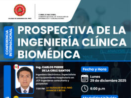 Conferencia Internacional: “PROSPECTIVA DE LA INGENIERÍA CLÍNICA BIOMÉDICA” – Modalidad híbrida / 29 diciembre, 6:00 p.m.