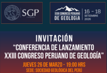 Conferencia – Lanzamiento: “XXIII Congreso Peruano de Geología” – Auditorio SGP / 26 marzo; 7:00 p.m.