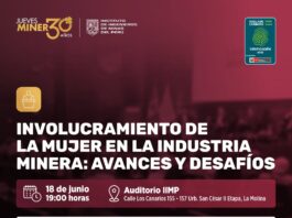 Jueves Minero del IIMP (18-06-26) / Conferencia “INVOLUCRAMIENTO DE LA MUJER EN LA INDUSTRIA MINERA: avances y desafíos” – Auditorio IIMP / 19h00.
