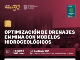 Jueves Minero del IIMP (11-06-26) / Conferencia “OPTIMIZACION DE DRENAJES EN MINA CON MODELOS HIDROGEOLÓGICOS” – Auditorio IIMP / 19h00.
