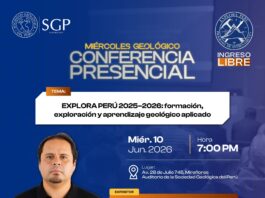 Miércoles Geológico de SGP (10-jun.-2026) / EXPLORA PERÚ 2025–2026: “Formación, exploración y aprendizaje geológico aplicado” – Auditorio de la SGP / 7:00 p.m.